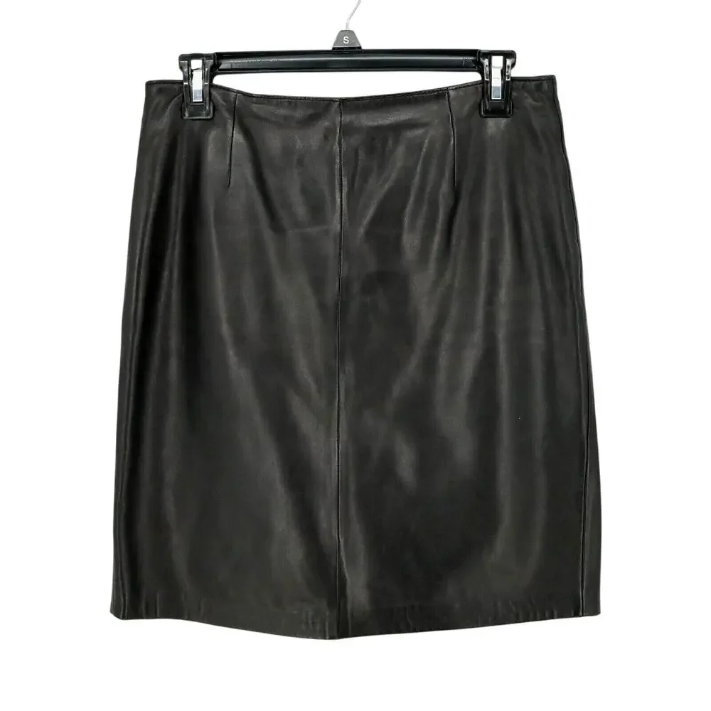 Siena Studio Skirt Petites 8P Black Leather Pencil Knee Length Zip Lined Vintage